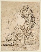 Studies for a Figure Lifted from a Grave or Pit by Cords.  V e r s o: Further Study of the Same Figure