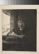 Self-Portrait Drawing at a Window