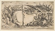 Two Different Halves of Cartouches Each Showing an Eagle Fighting a Serpent