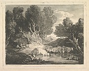 Wooded Landscape with Figures and Cows at a Watering Place (The Watering Place)