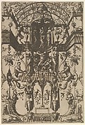 Surface Decoration, Grotesque with Strapwork, including Double Wall Niche, at the Top the Christian Virtues Faith, Hope and Charity, at the Center the Laocoon from Veelderleij Veranderinghe van grotissen ende Compertimenten...Libro Primo