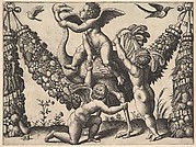 Three Putti Playing with an Ostrich