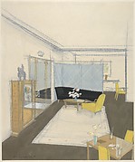 Design for a Living Room with Chaise Lounge Against a Mirrored Screen
