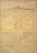 Design for University of Michigan (elevation and plan of building and grounds)