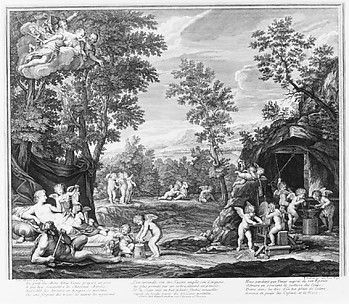 Leaf from Aedes Walpolianae mounted with two prints: (a): The Loves of Venus and Adonis; (b): The Loves of Venus and Adonis