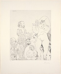 Self Portrait with a Cane with a Comedian in Costume, Cupid, and Women, from 347 Suite