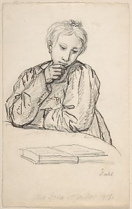 Portrait of Eline Marie Heger as a Child, Leaning on a Table, Looking at a Book