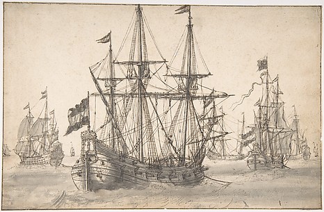 Dutch Men Of War At Anchor