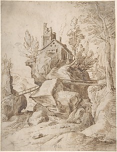Fantastic Rocky Landscape with a Farmhouse and Three Foot Bridges