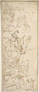 Antique-Style Ornamental Oblong Design: Grotesque Figures, Masks, and Amphorae