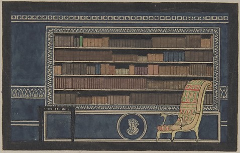 View of Interior for Paris Exhibition 1925, Bookcase Wall Elevation