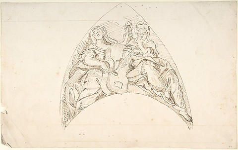 Design for a Pedentive Decoration: two women with musical instruments
