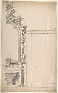 Design for one half of an Altar with a Pilastered Wall at the Right