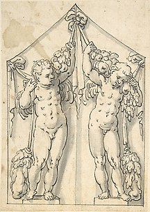 Panel of Shutter Decoration of Two Putti with Garlands