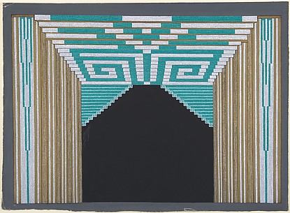 Stage Set Design with Green and White Geometric Pattern for 