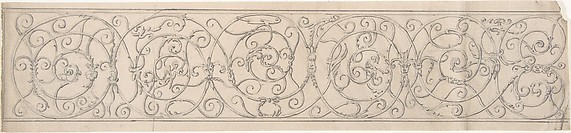 Panel of Curvilinear Metal Ornament Adorned with Masks and Winged Figures