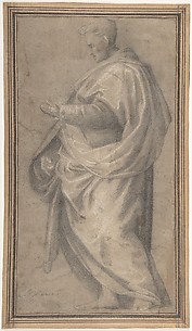Drapery Study for a Standing Male Figure in Profile Facing Left.