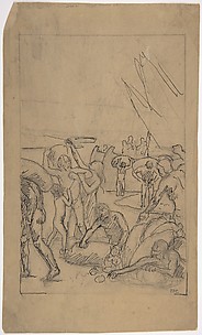Figures Unloading Cargo from Sailing Vessels