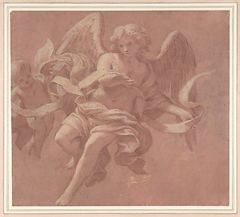 Putto and Angel Holding a Banderole.