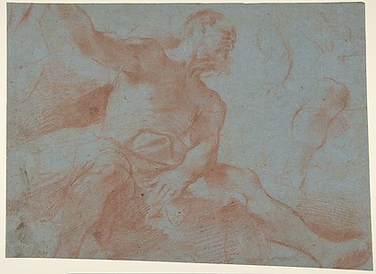 Seated Old Man with Right Arm Upraised (Tithonus)(recto); Seated Nude Youth (figure of Day) (verso)