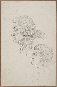Portraits of Jean-Baptiste-Joseph Gobel (1727-1794), Bishop of Paris in 1792-93, and Pierre-Gaspard Chaumette (1763-1794), Procurator of the Commune in 1792, sketched on the way to the guillotine, April 12, 1794.