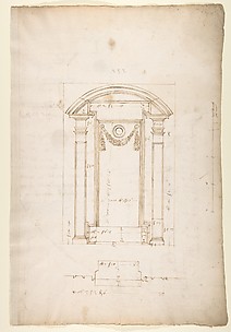 San Lorenzo, New Sacristy, niche frame, tabernacle, plan and elevation (recto) San Lorenzo, New Sacristy, entablature, cornice, and base of niche, profiles (verso)