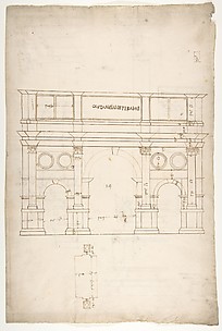 Arch of Constantine, elev, partial plan (recto) Arch of Constantine, profiles of base, shaft and entablature (verso)