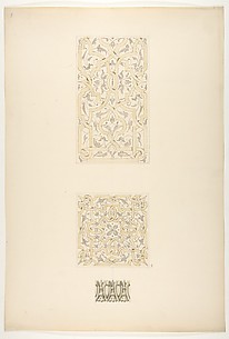 Three designs for decorative motifs in strapwork, rinceaux, and egg-and-dart patterns
