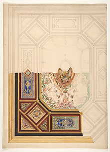 Design for a paneled ceiling to be painted in grotesque motifs
