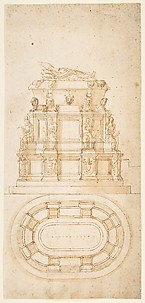 Design for a Freestanding Tomb Seen in Elevation and Plan