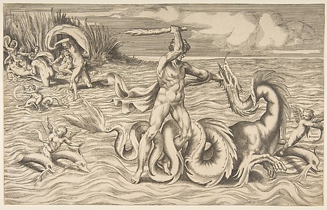 Man fighting a Sea Monster