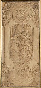 Design for a Cartouche with a Religious Subject in the Central Compartment