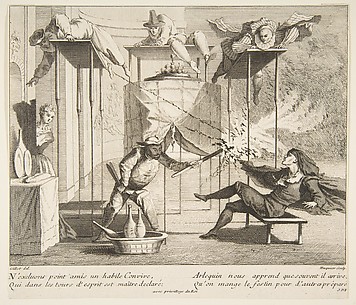 Harlequin menaces Scaramouche with a Torch