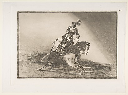 Charles V Spearing a Bull in the Ring at Valladolid (Carlos V. lanceando un toro en la plaza de valladolid), The Bullfight, plate 10