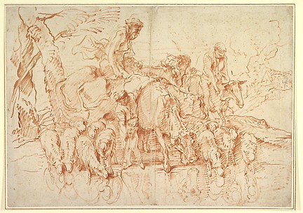 Pastoral Journey with Flocks and Herds at a Stream