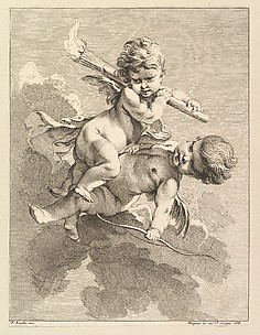 Deux amours, l'un porte un flambeau, l'autre un arc (Two Cupids, One Carrying a Torch, Another a Bow), from Premier Livre de Groupes d'Enfans (First Book of Groups of Children)