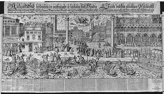 Procession of the Doge to the Bucintoro on Ascension Day, with a View of Venice, ca, 1565