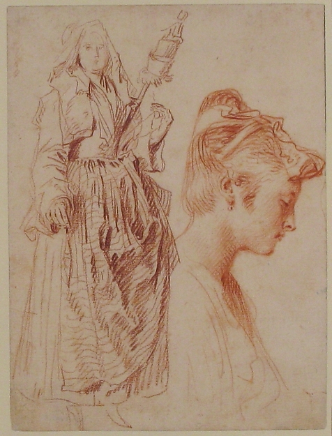 Standing Woman Holding a Spindle, and Head of a Woman in Profile to Right