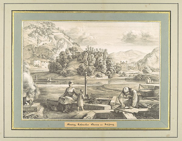 Sieben Gegenden aus Salzburg und Berchtesgaden Geordnet nach den sieben Tagen der Woche, verbunden durch zwey allegorische Blätter (Seven Places in Salzburg and Berchtesgaden, Arranged According to the Seven Days of the Week)