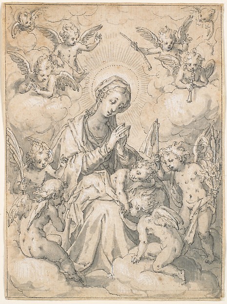 The Virgin and Child Surrounded by Little Angels in the Clouds