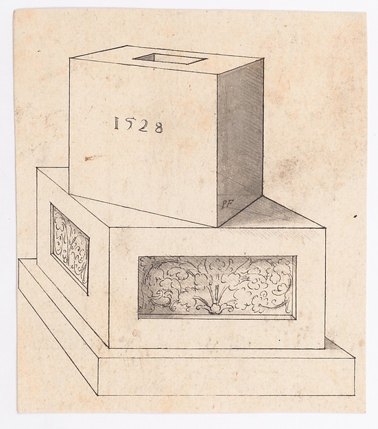 Perspectival Drawing of a Column Base with Cube