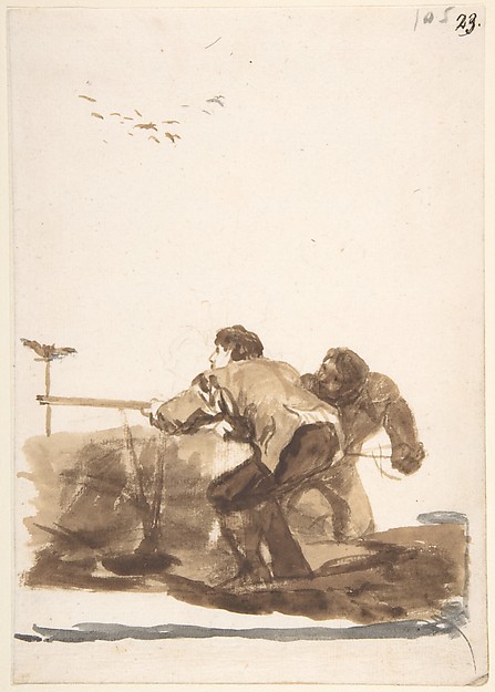 Amazing Historical Photo of Francisco Goya with Bird Hunters with a Decoy in 1810 