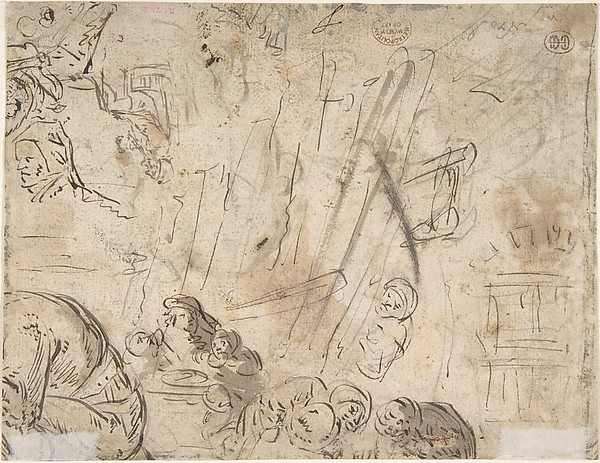 Peasants Drinking
 verso: sketches of peasants