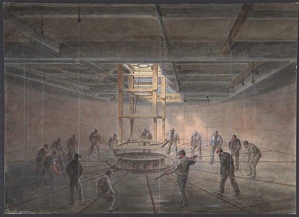 Interior of one of the tanks on board the Great Eastern. The cable passing out