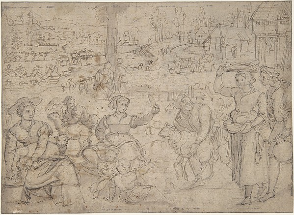 The Month of June, Shearing Sheep (recto); Couples Drinking Wine, The Month of October (verso)