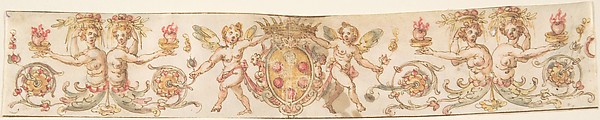 Frieze with Medici Coat of Arms and Putti (Embroidery Design?)