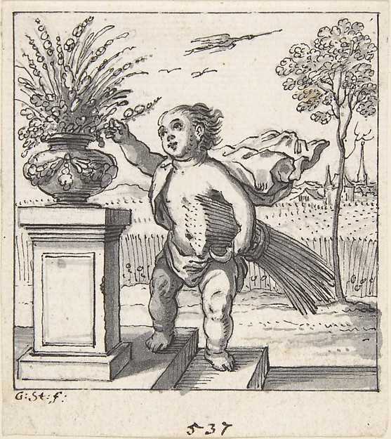 Design for an Emblem with a Child Picking Flowers