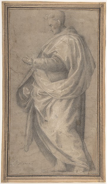 Drapery Study for a Standing Male Figure in Profile Facing Left.