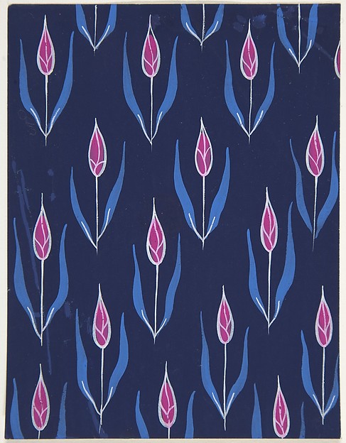 Fabric Design with Red Flower Buds