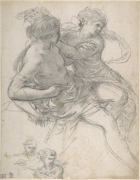 Fascinating Historical Picture of Pietro da Cortona with Study of Two Figures for the Age of Gold in 1637 